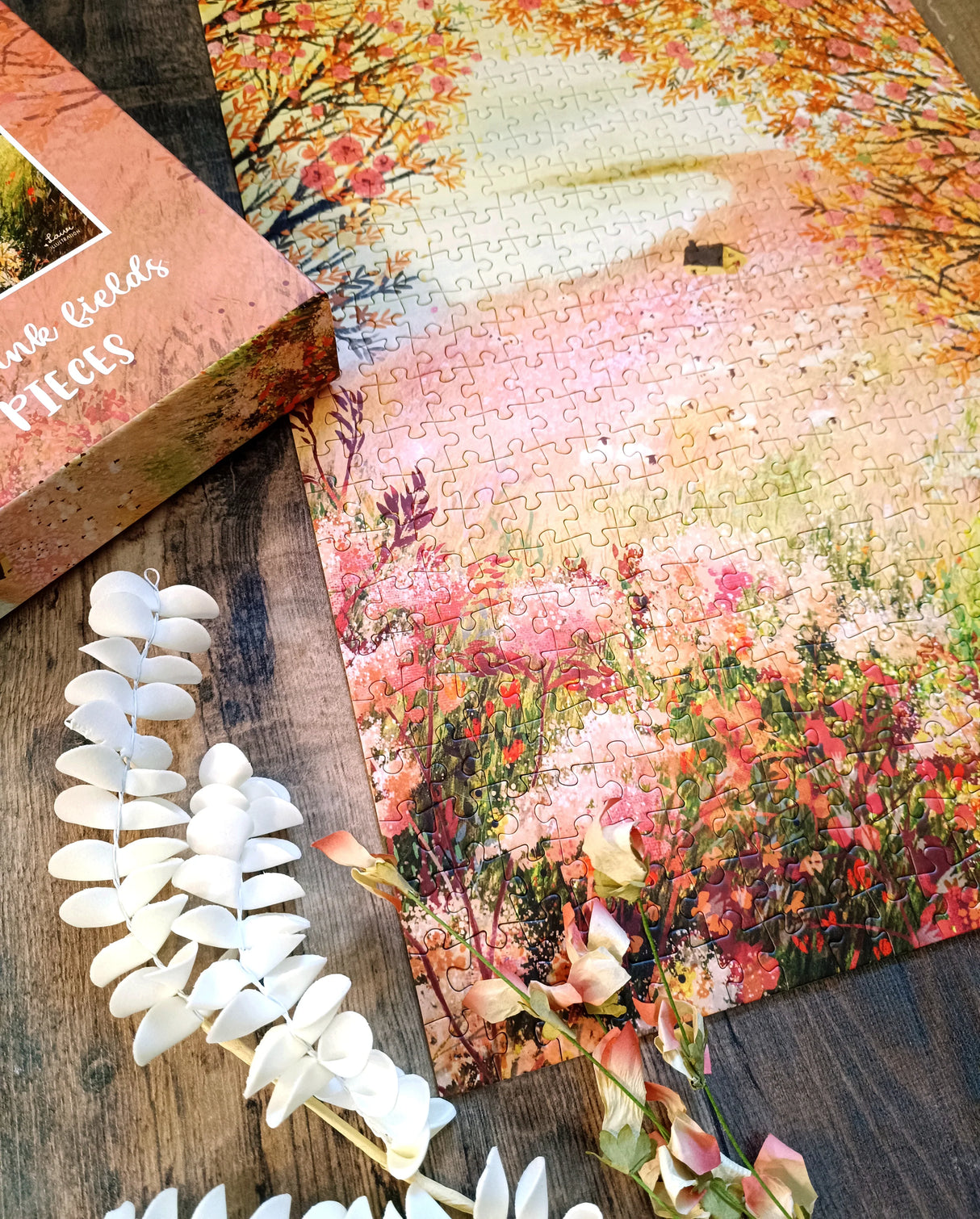 Cottage and Pink Fields 500-Piece Puzzle