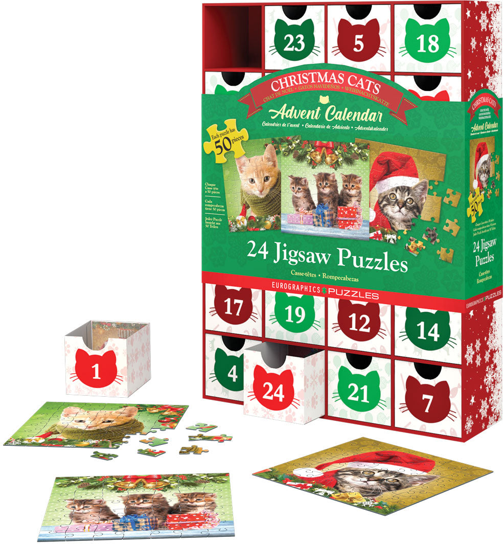 Calendrier de l'Avent : 24 mini puzzles de 50 pièces. Fenêtres Noël