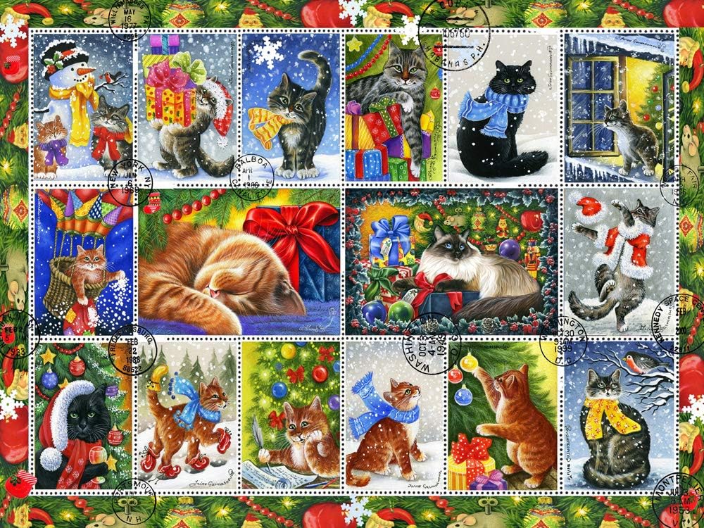 Christmas Cat Stamps 550-Piece Puzzle