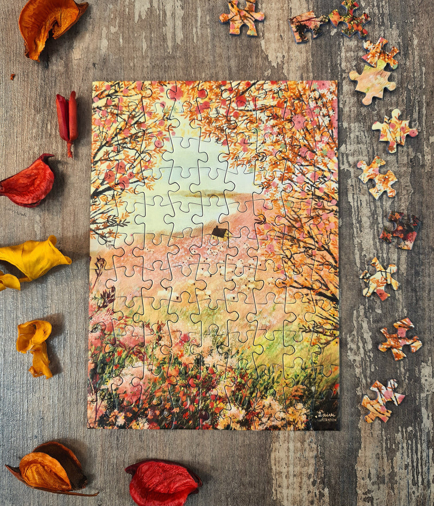 Cottage and Pink Fields 99-Piece Puzzle