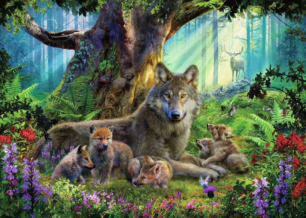 Famille de loups dans la forêt<br>Casse-tête de 1000 pièces