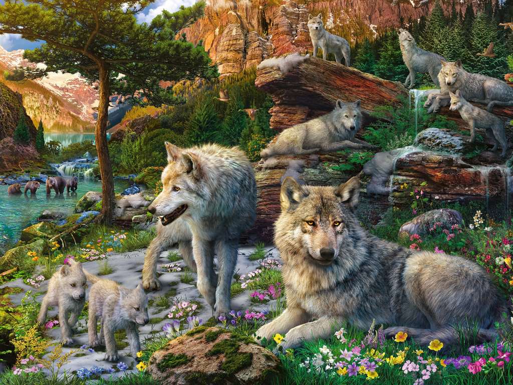 Wolves in Spring 1500-Piece Puzzle Old