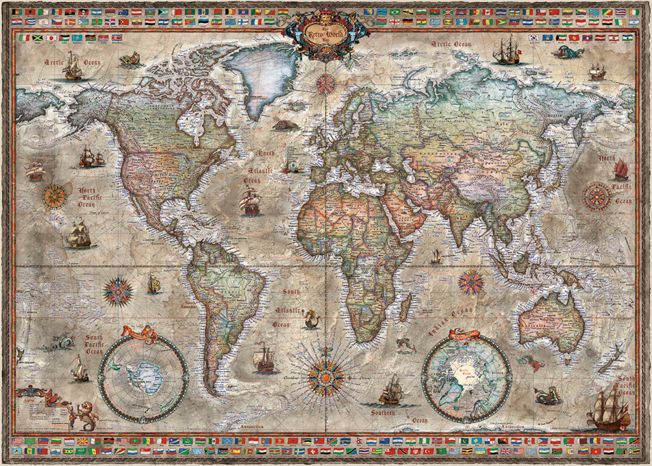 Carte du monde rétro<br>Casse-tête de 1000 pièces 