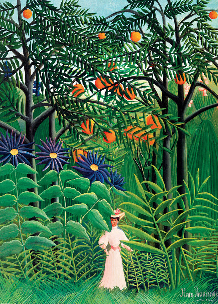 Femme se promenant dans une forêt exotique<br>Casse-tête de 1000 pièces