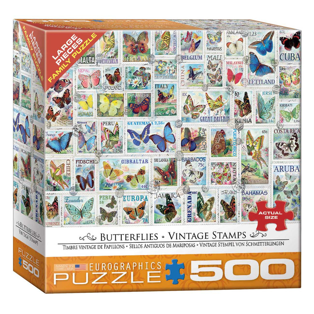 Butterflies Vintage Stamps 500-Piece Puzzle