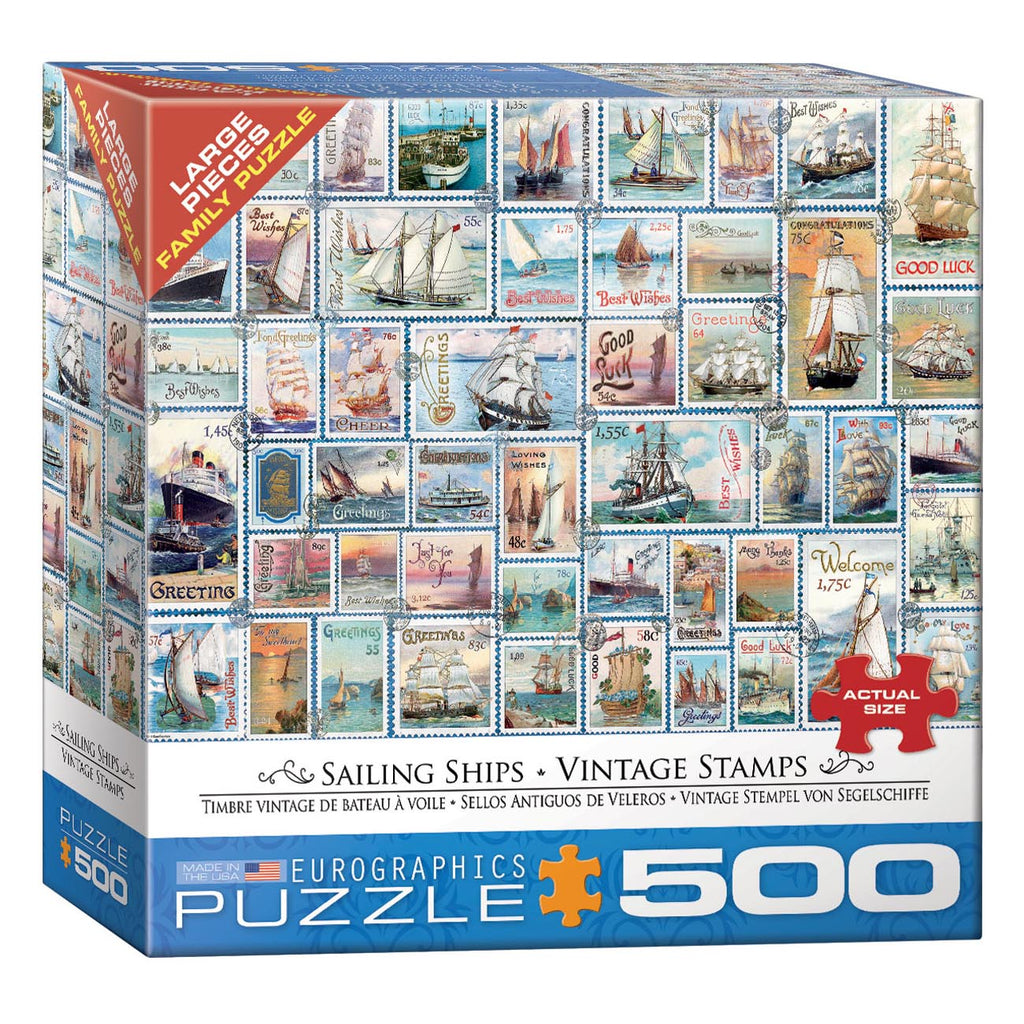 Sailing Ships Vintage Stamps 500-Piece Puzzle