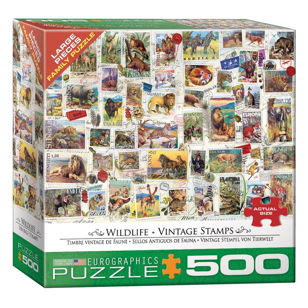 Wildlife Vintage Stamps 500-Piece Puzzle