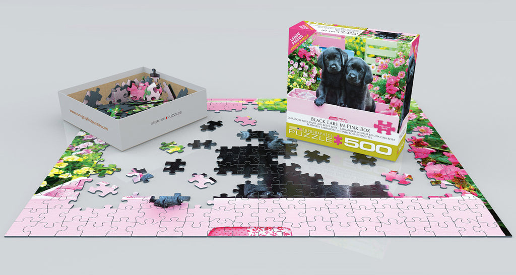 Black Labs in Pink Box 500-Piece Puzzle