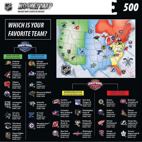 Carte des équipes de hockey - Casse-tête de 500 pièces