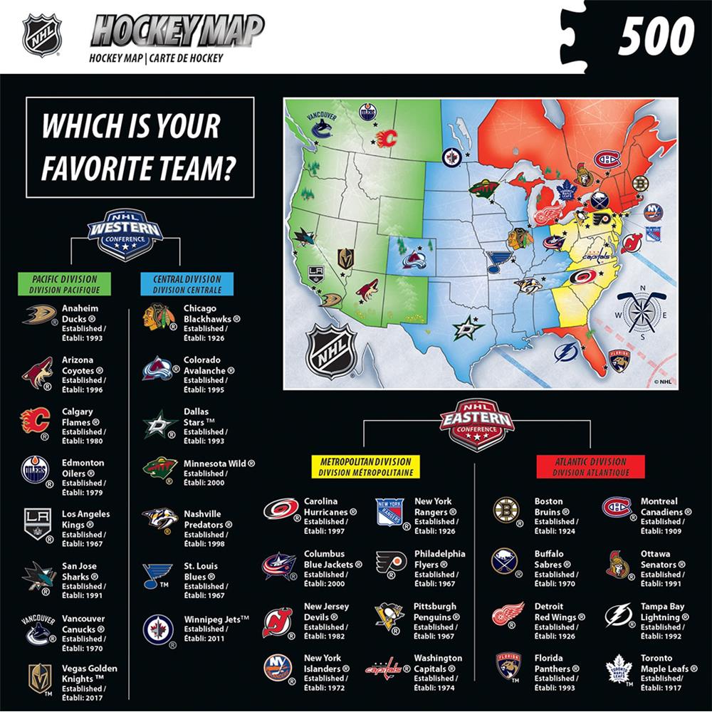 Carte des équipes de hockey<br>Casse-tête de 500 pièces
